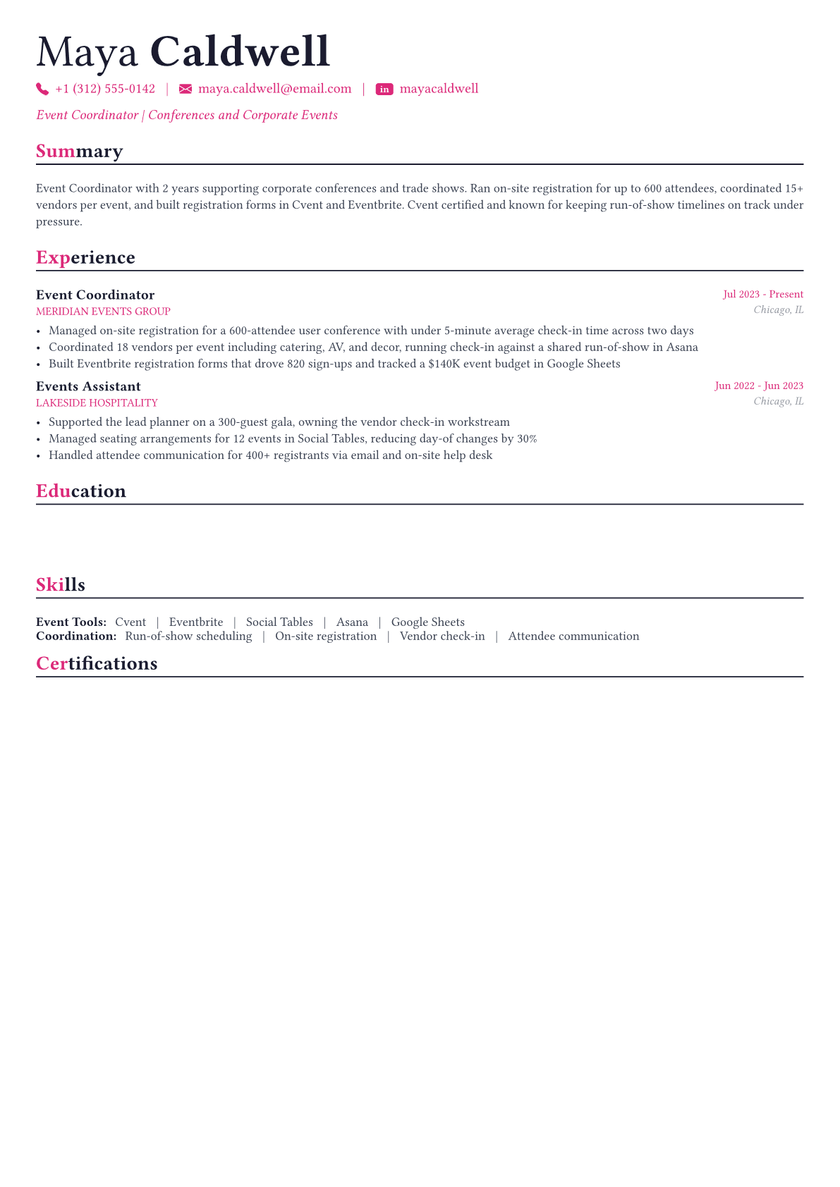 Event Planner resume example