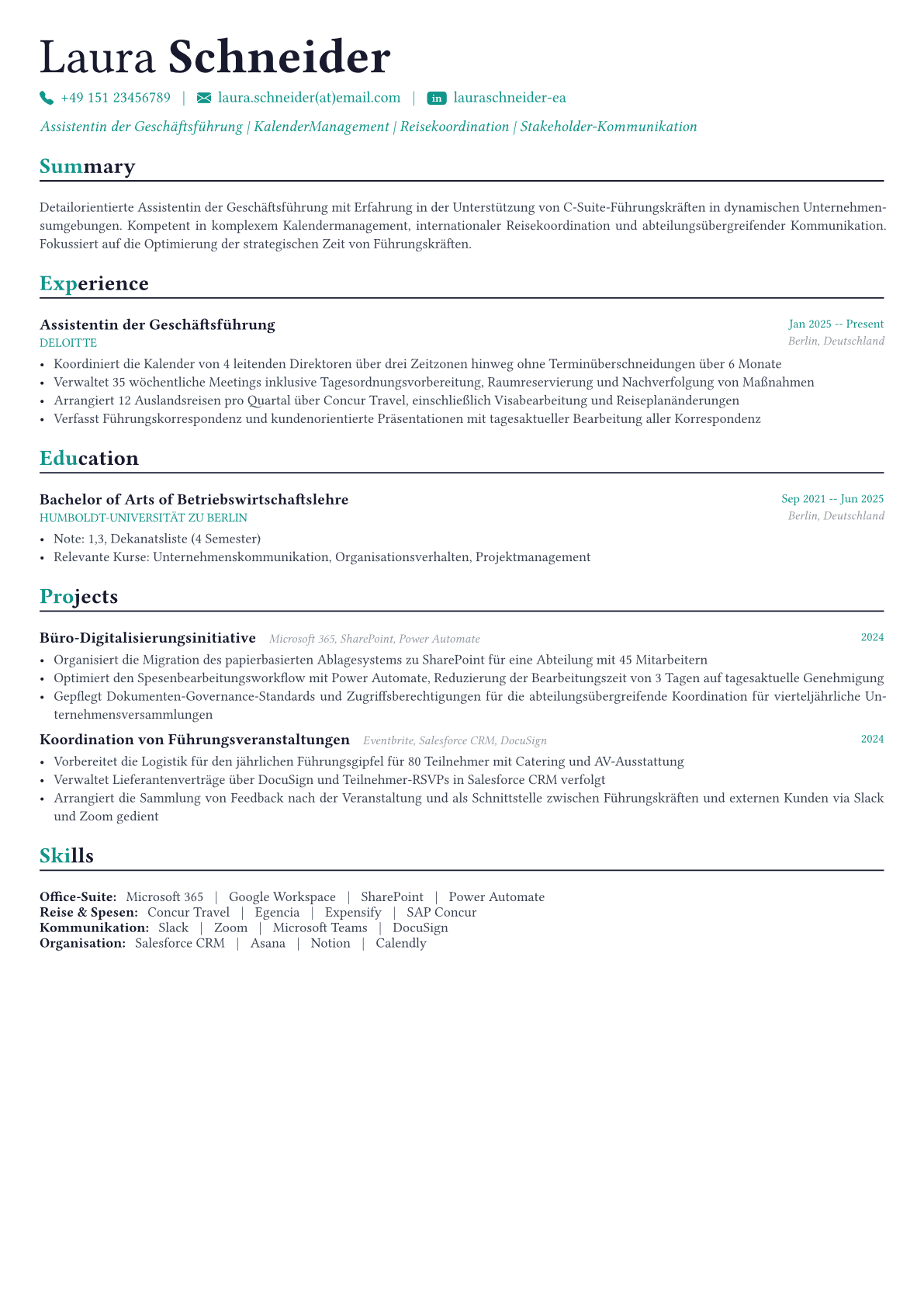 Executive Assistant Lebenslauf-Beispiel