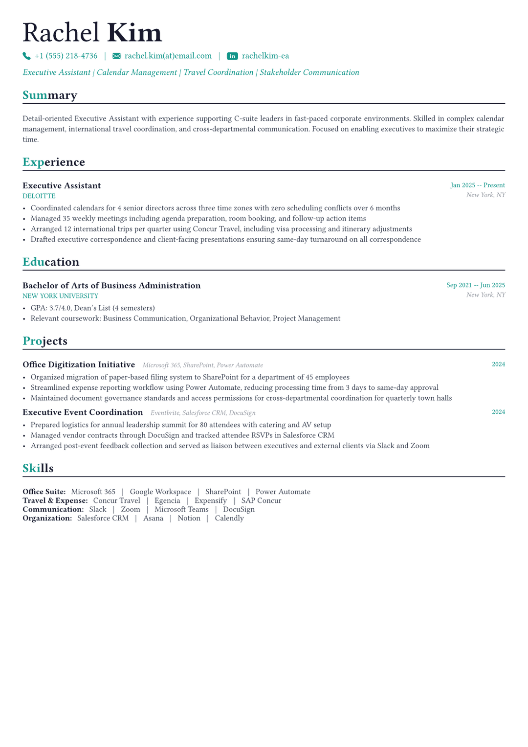 Executive Assistant resume example