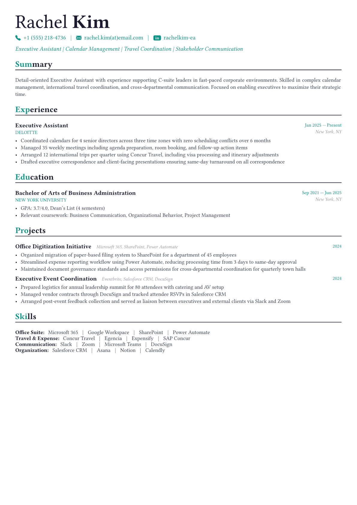 Executive Assistant resume example