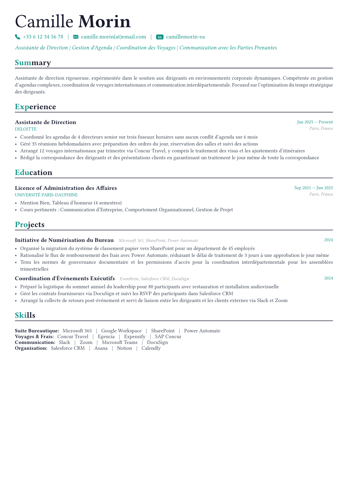 Executive Assistant exemple de CV