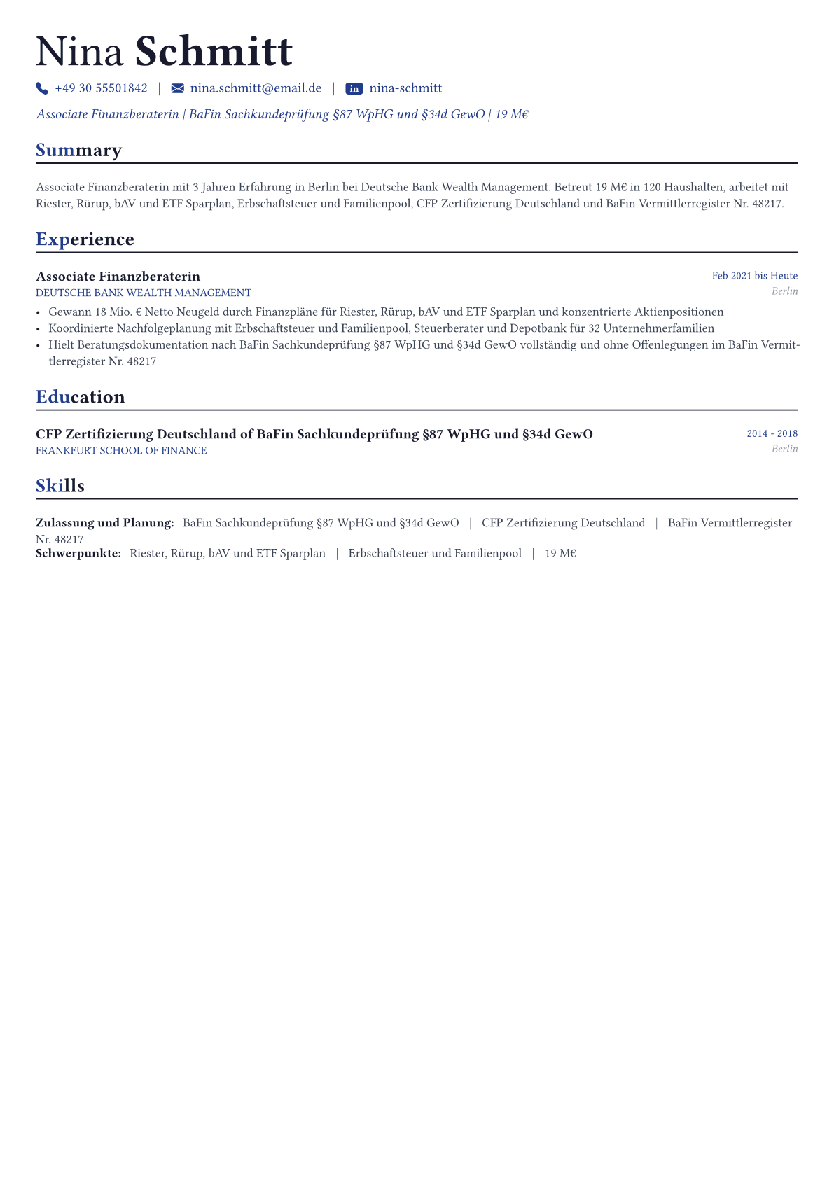 Financial Advisor Lebenslauf-Beispiel
