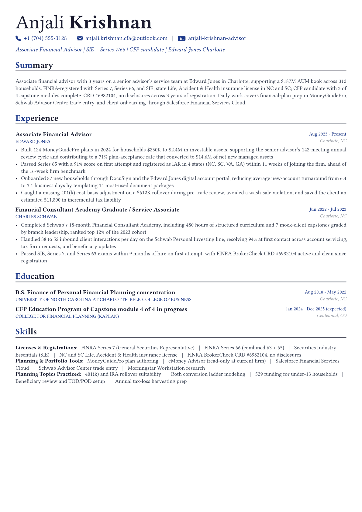 Financial Advisor resume example