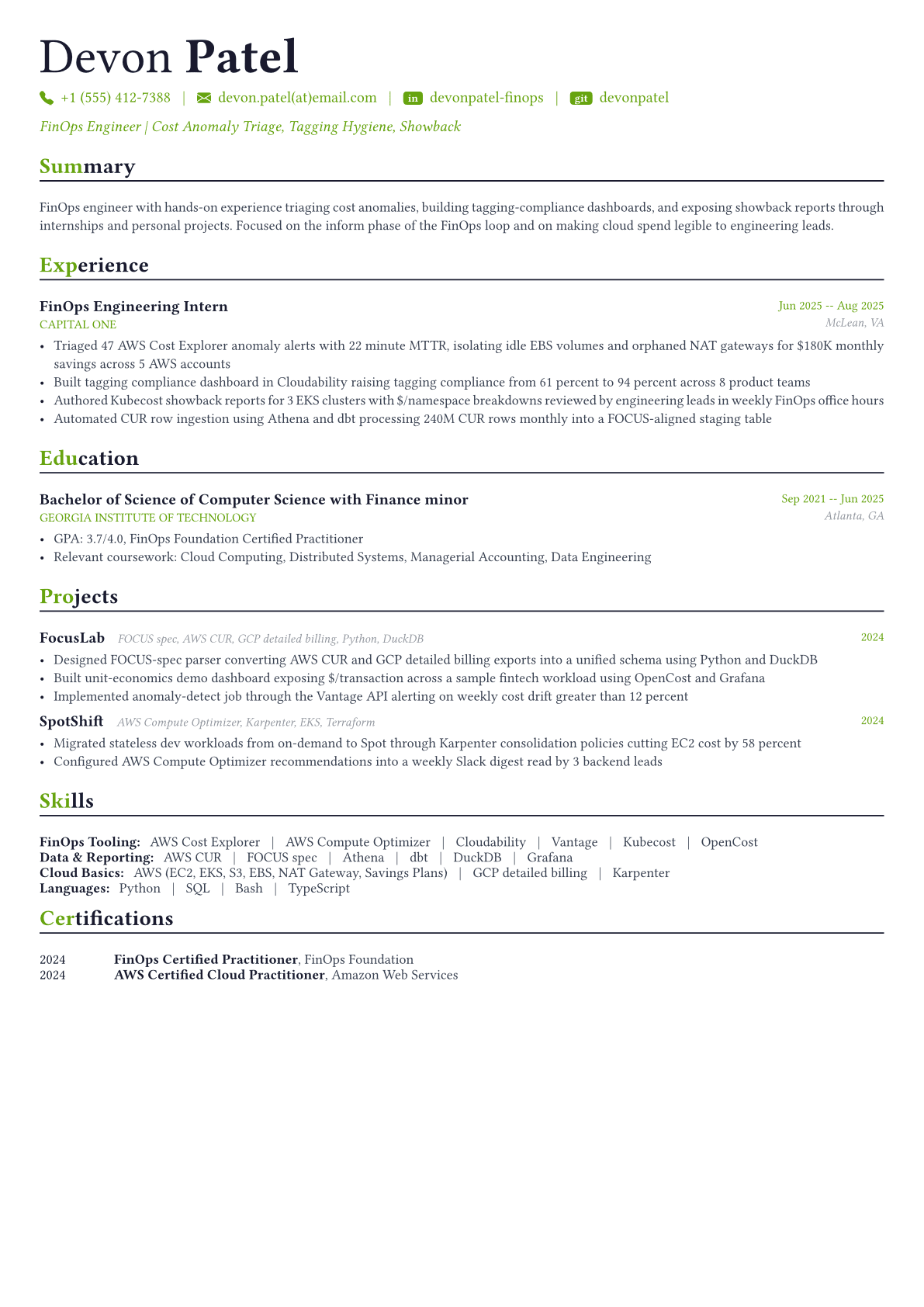 FinOps Engineer resume example