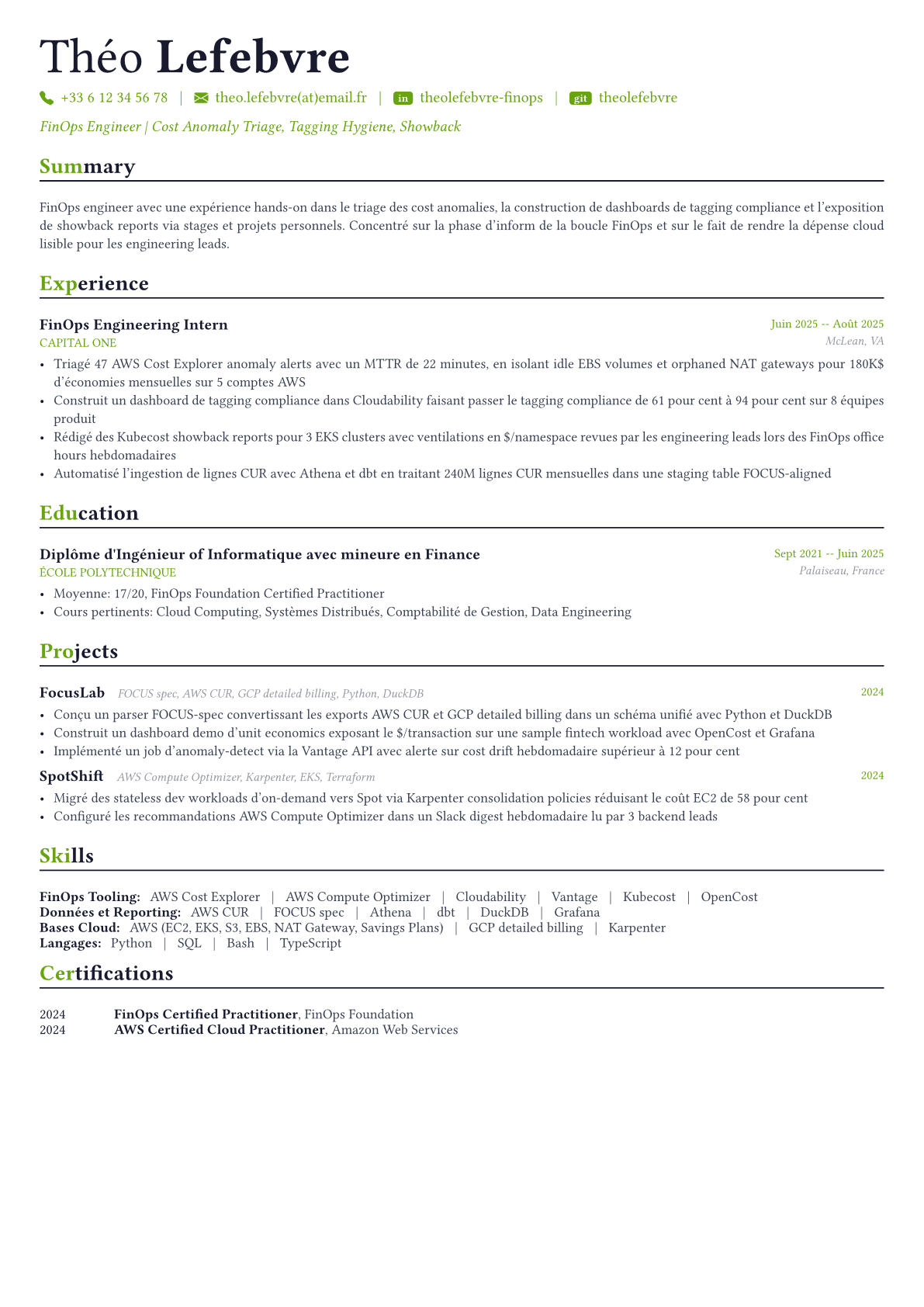 FinOps Engineer exemple de CV