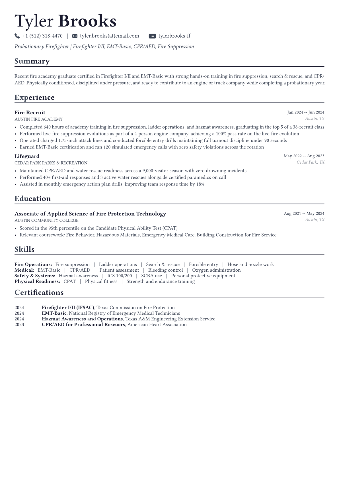 Firefighter resume example