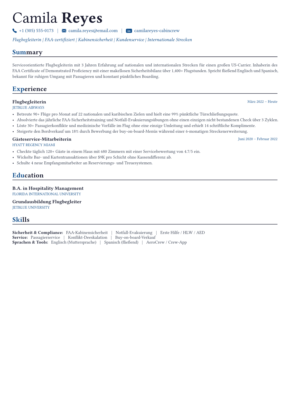 Flight Attendant Lebenslauf-Beispiel