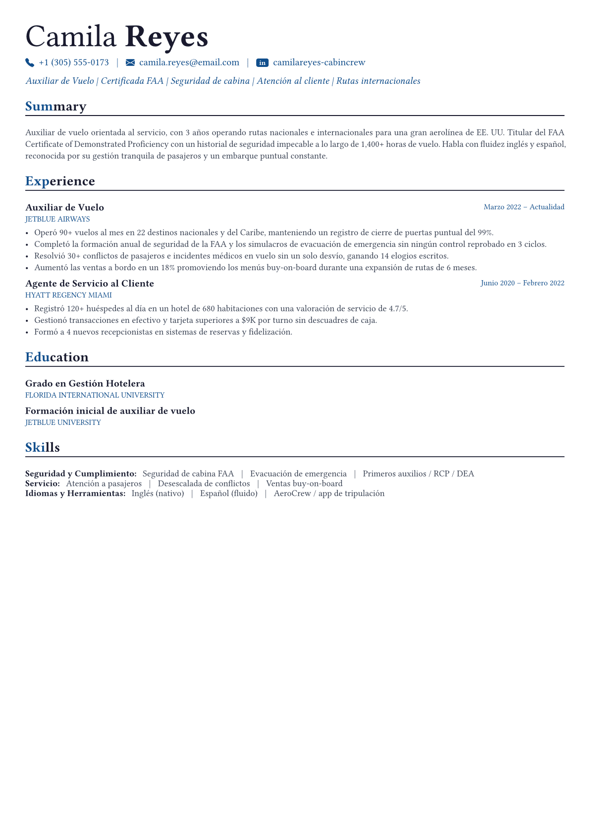 Flight Attendant ejemplo de CV
