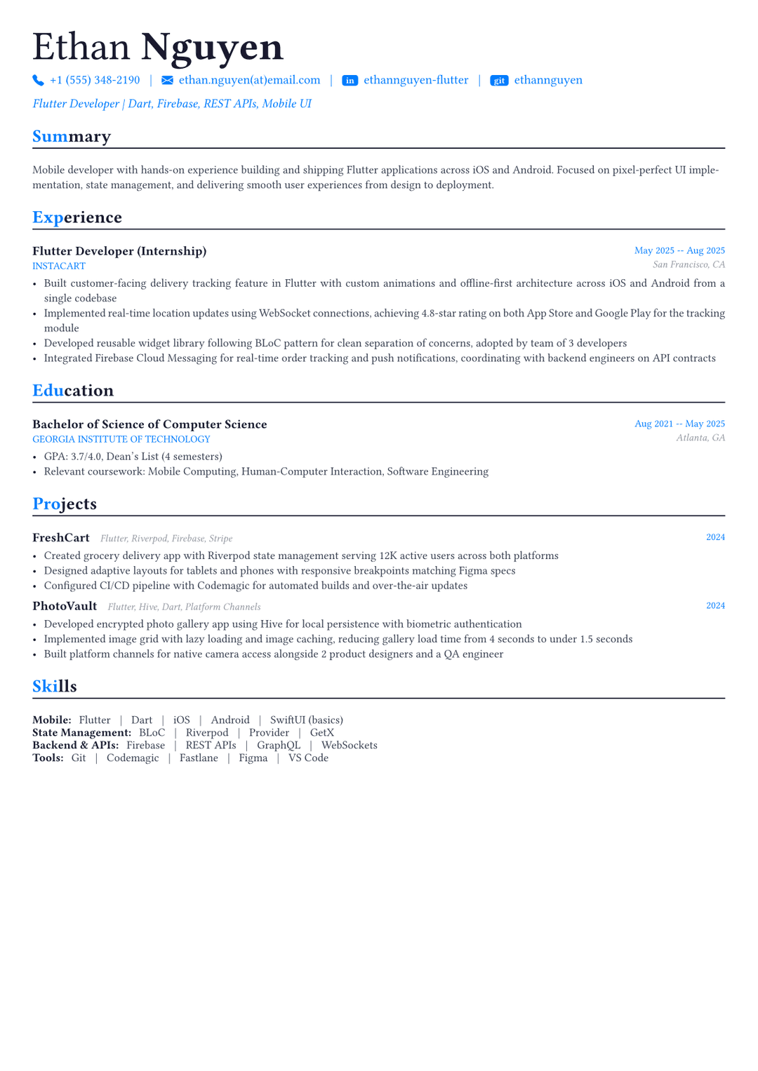 Desarrollador Flutter ejemplo de CV