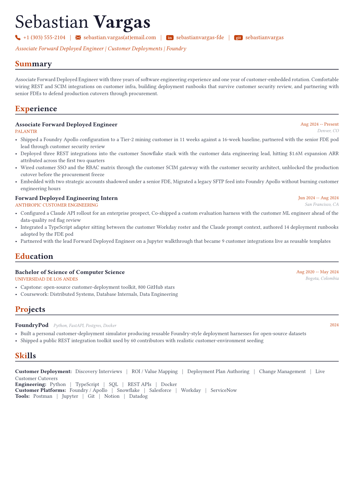 Forward Deployed Engineer resume example