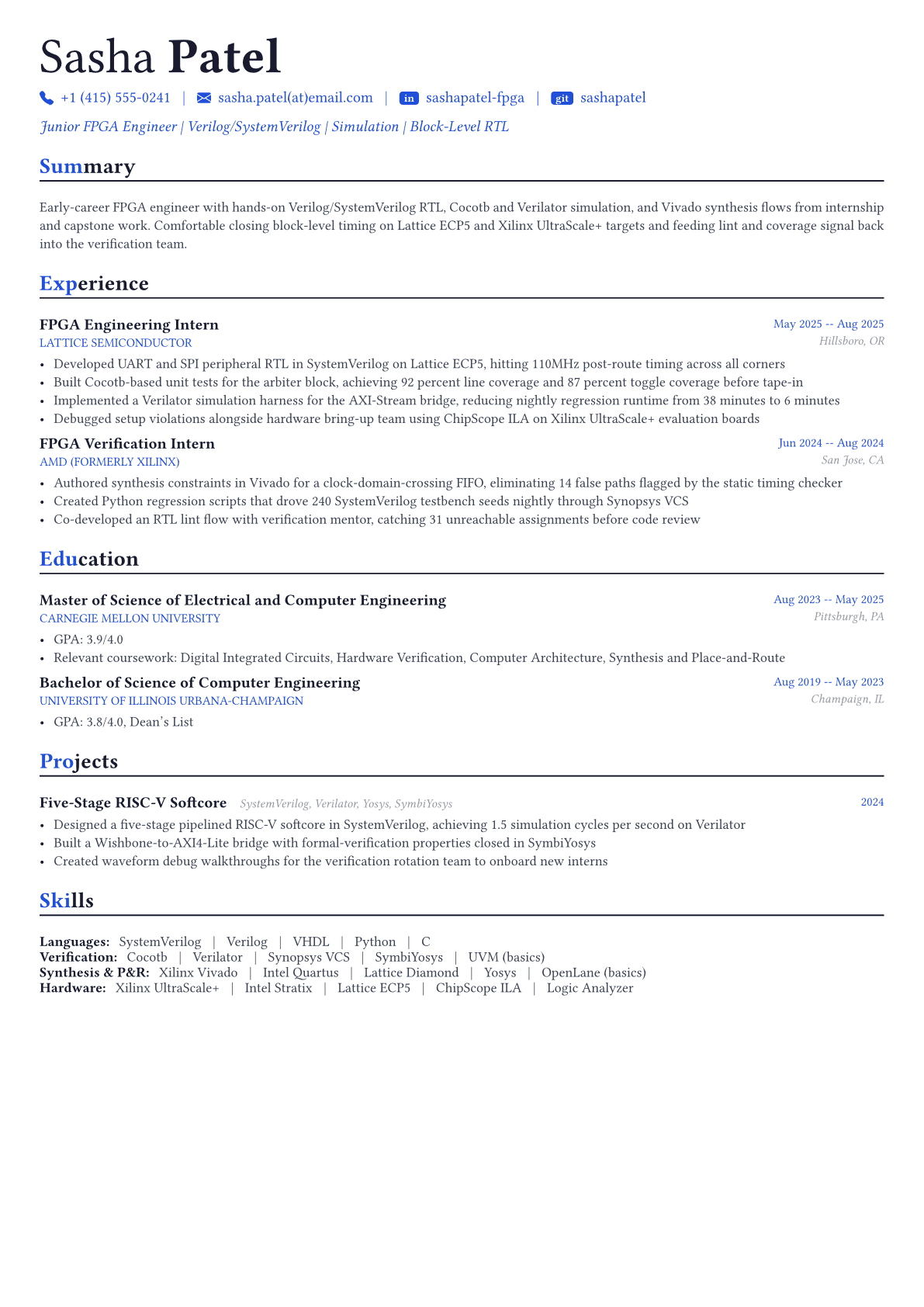 FPGA Engineer resume example