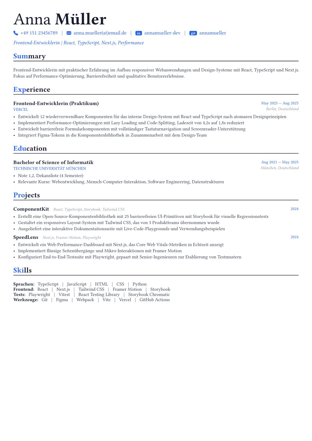 Frontend Developer Lebenslauf-Beispiel