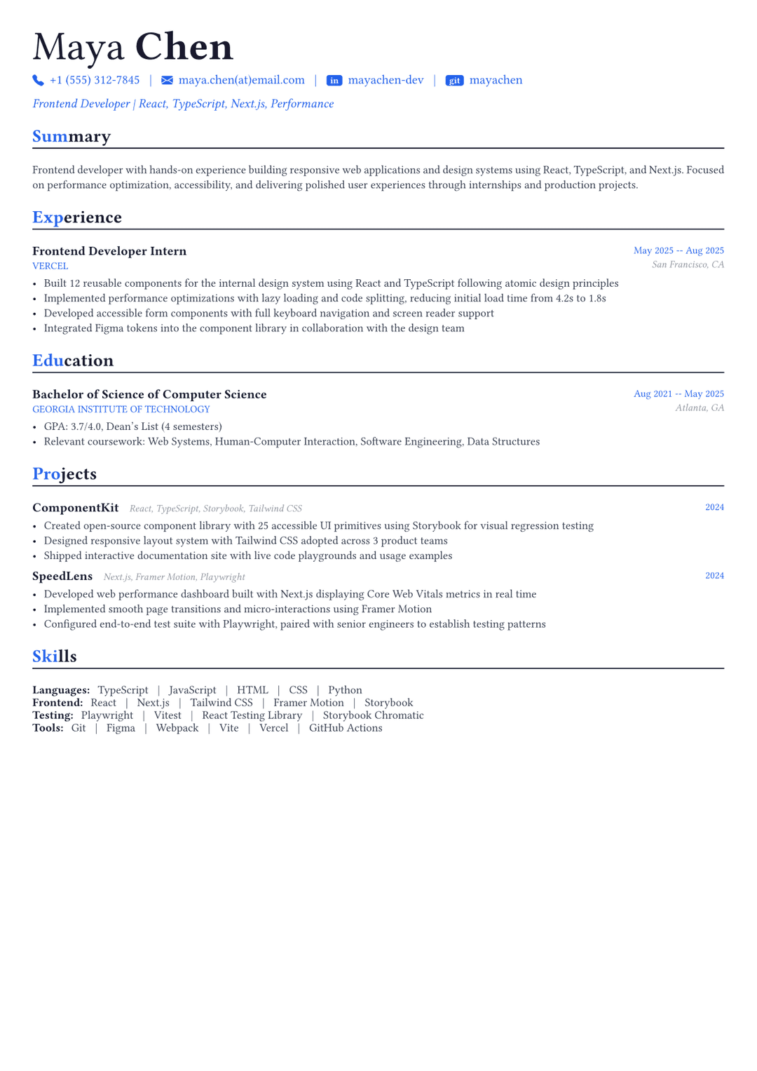 Frontend Developer resume example