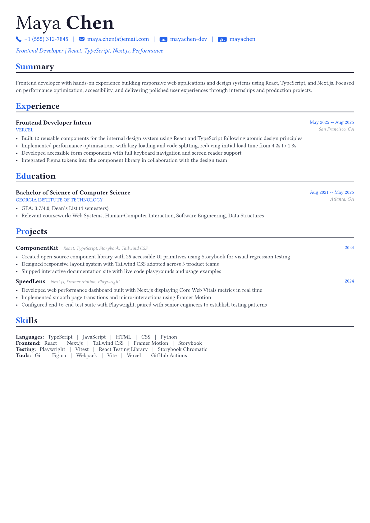 Frontend Developer resume example