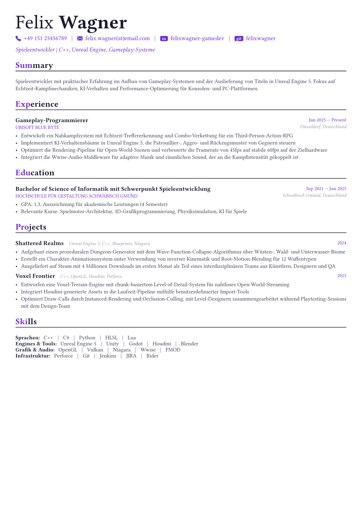 Game Developer Lebenslauf-Beispiel