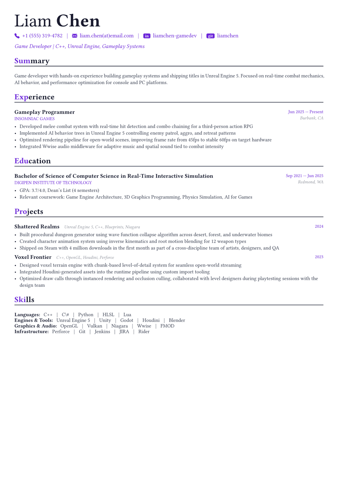 Game-Entwickler Lebenslauf-Beispiel