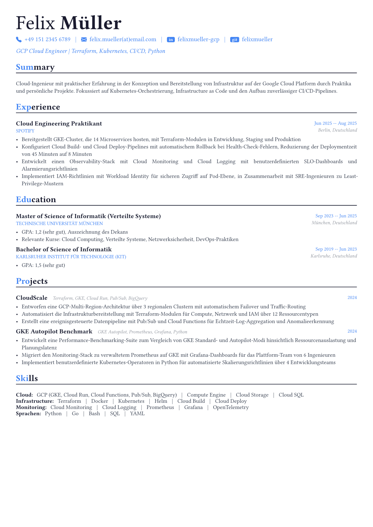 GCP Engineer Lebenslauf-Beispiel