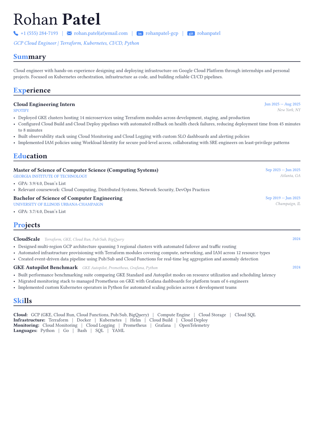 Ingeniero GCP ejemplo de CV