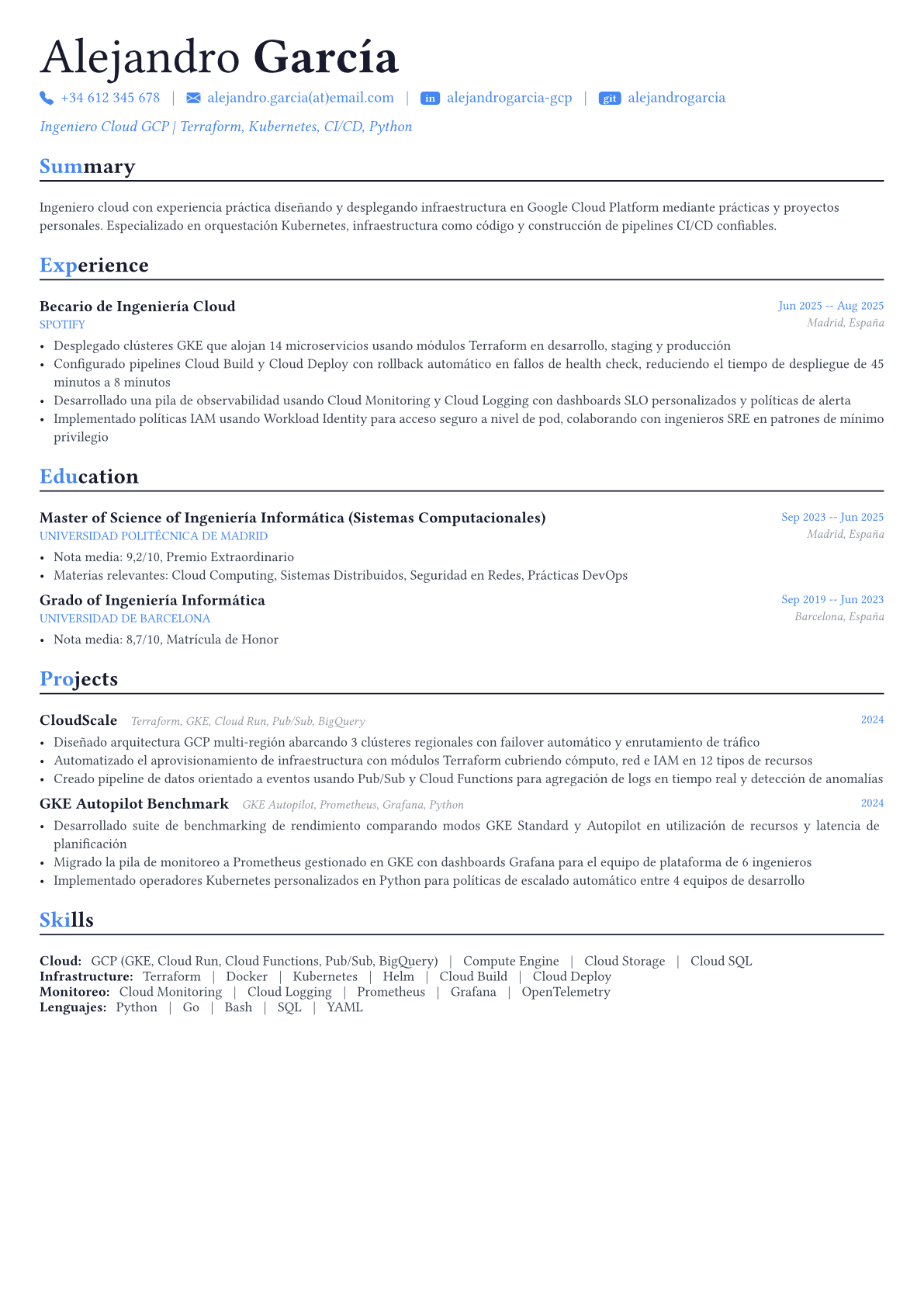 GCP Engineer ejemplo de CV