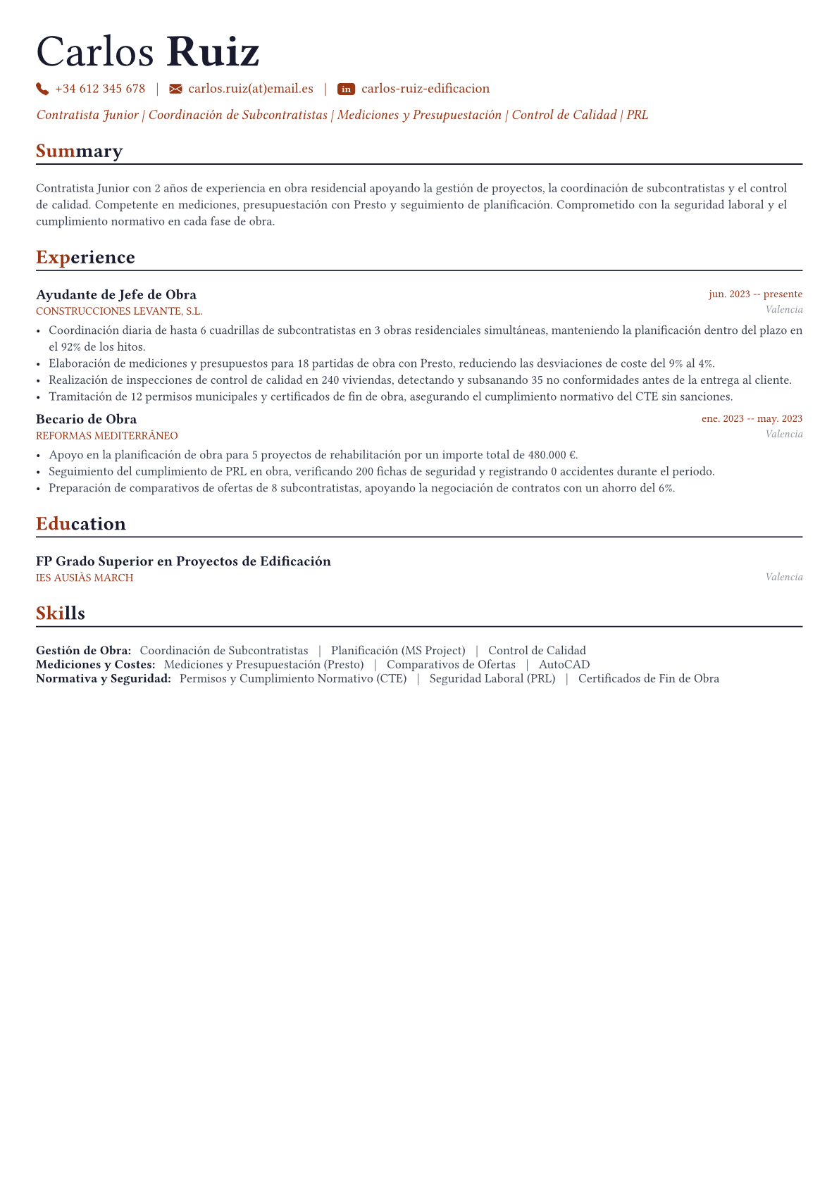 Contratista General ejemplo de CV