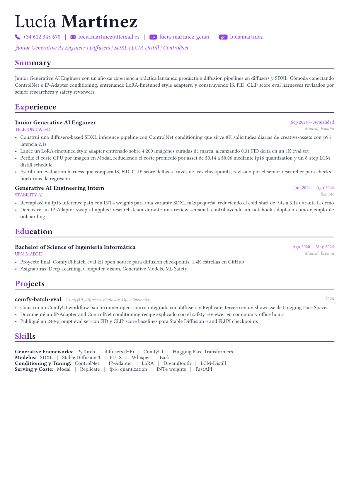 Generative AI Engineer ejemplo de CV