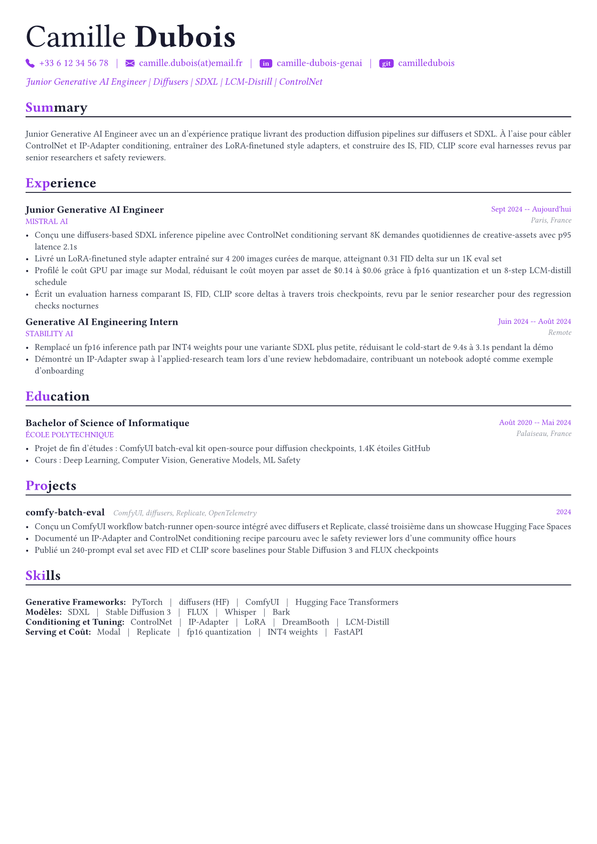 Generative AI Engineer exemple de CV
