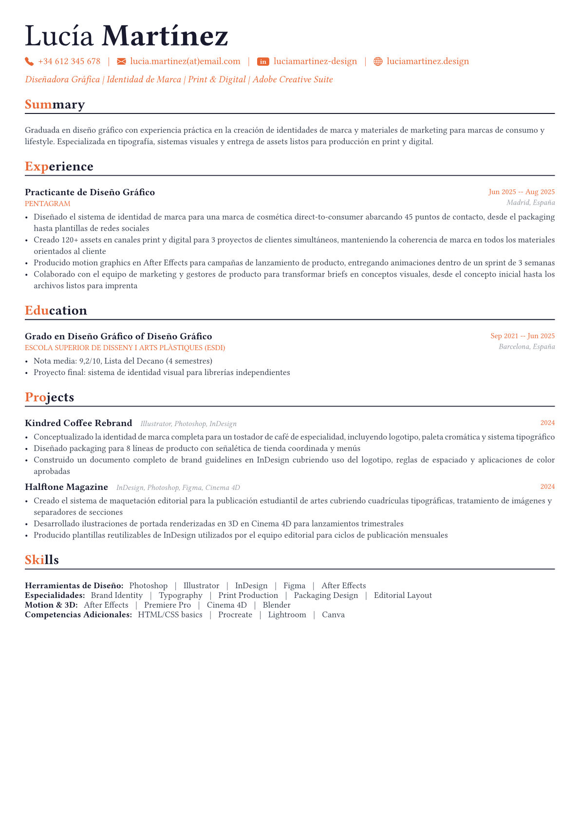Graphic Designer ejemplo de CV