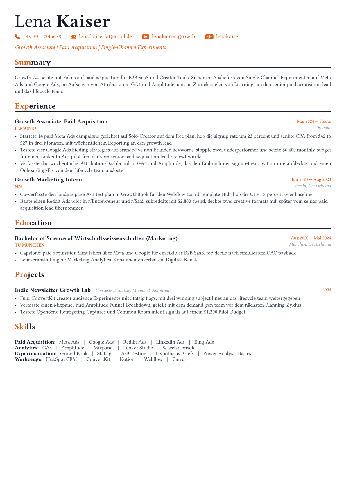 Growth Marketer Lebenslauf-Beispiel