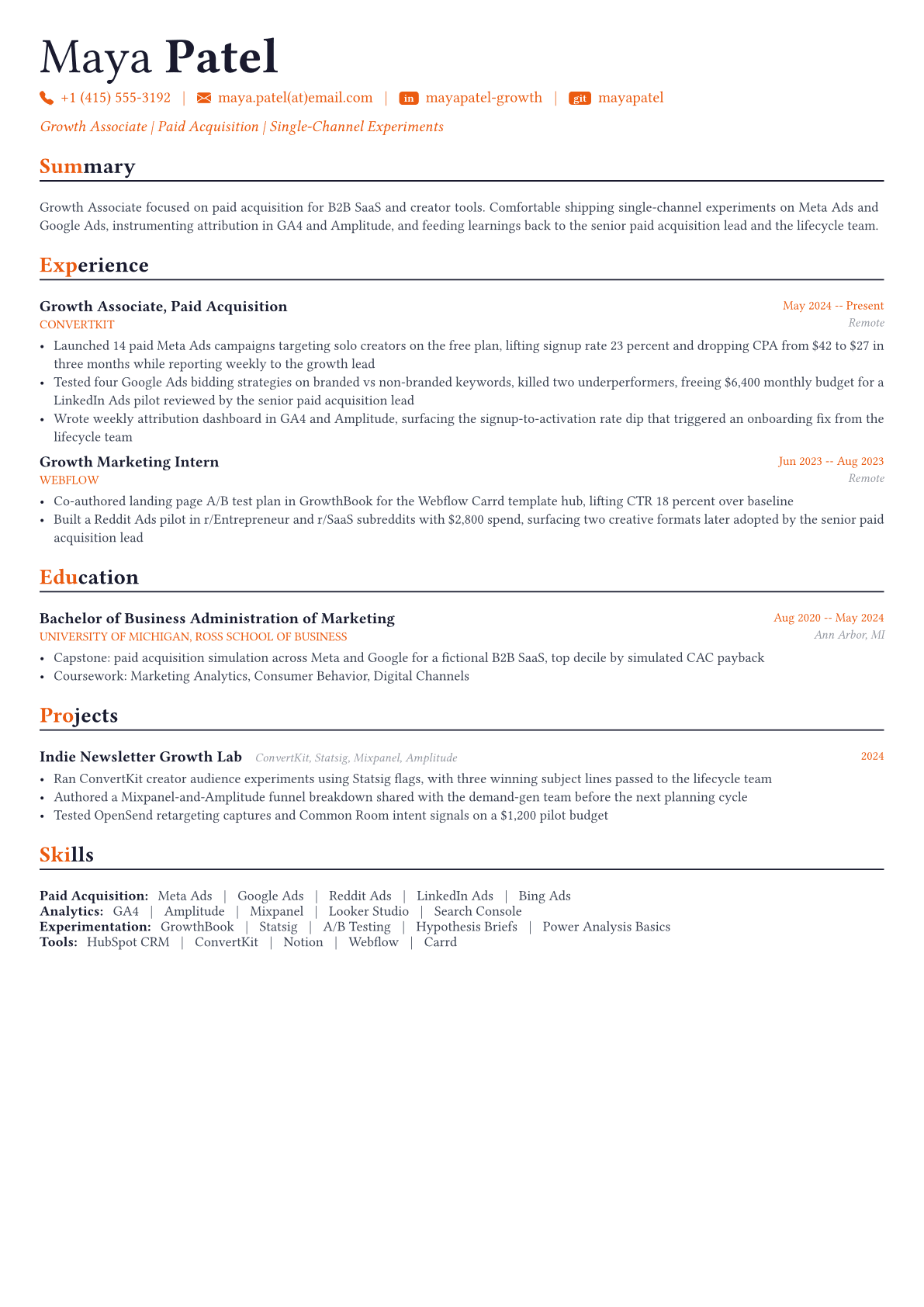 Growth Marketer resume example