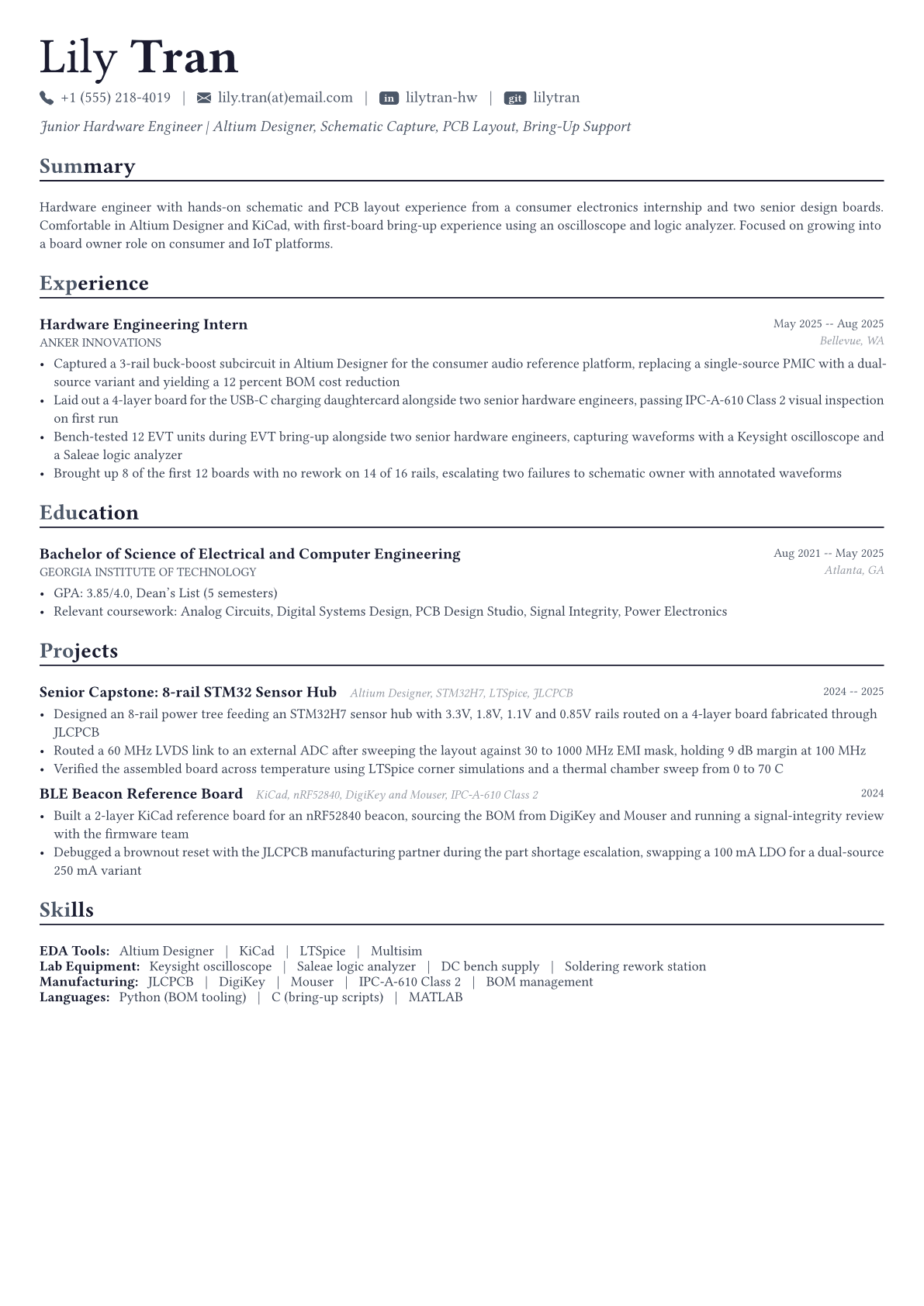 Hardware Engineer resume example
