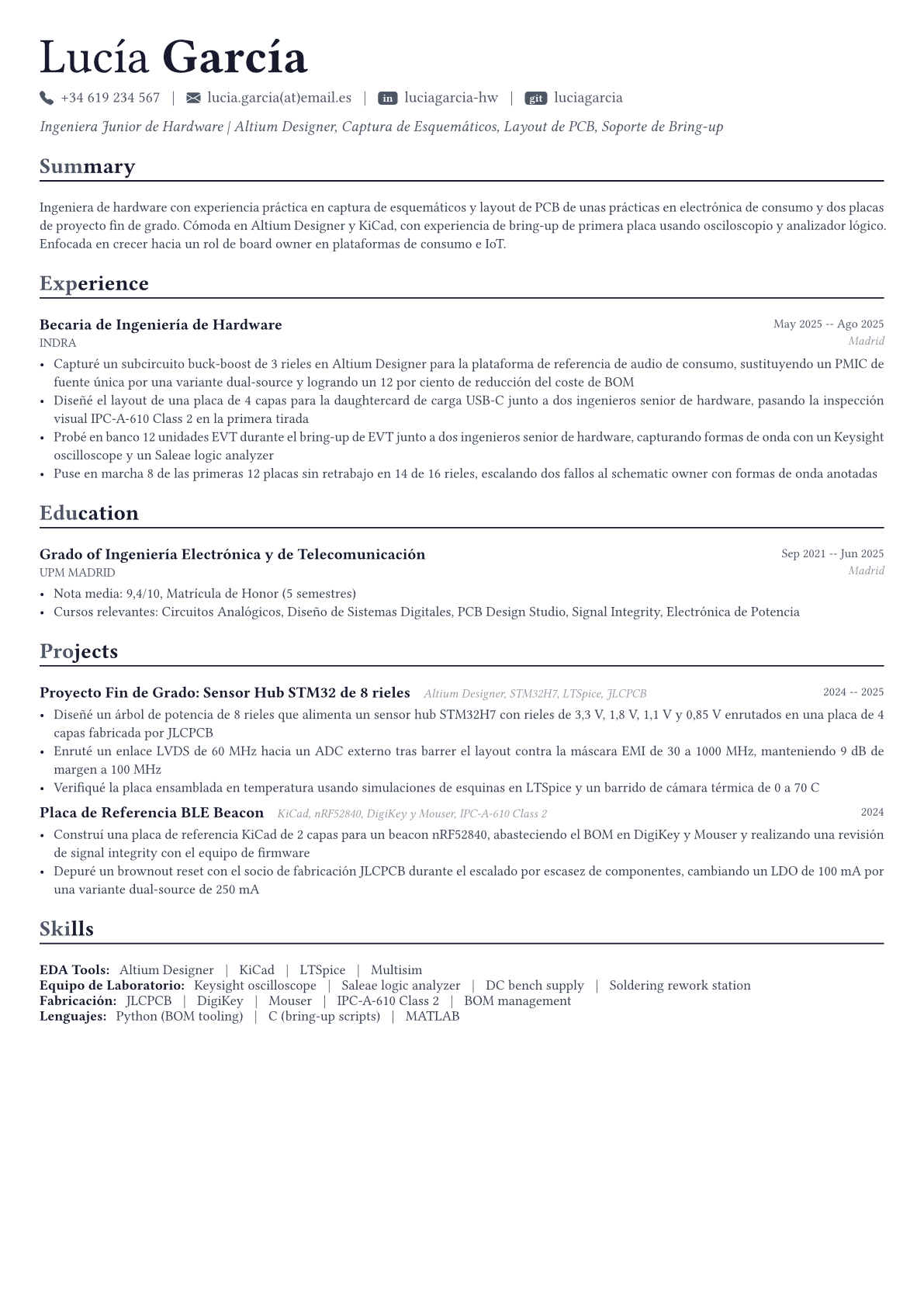 Hardware Engineer ejemplo de CV