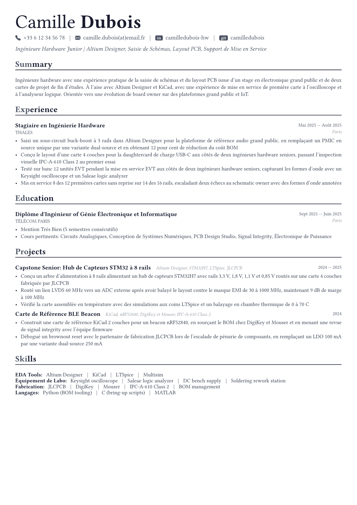 Hardware Engineer exemple de CV