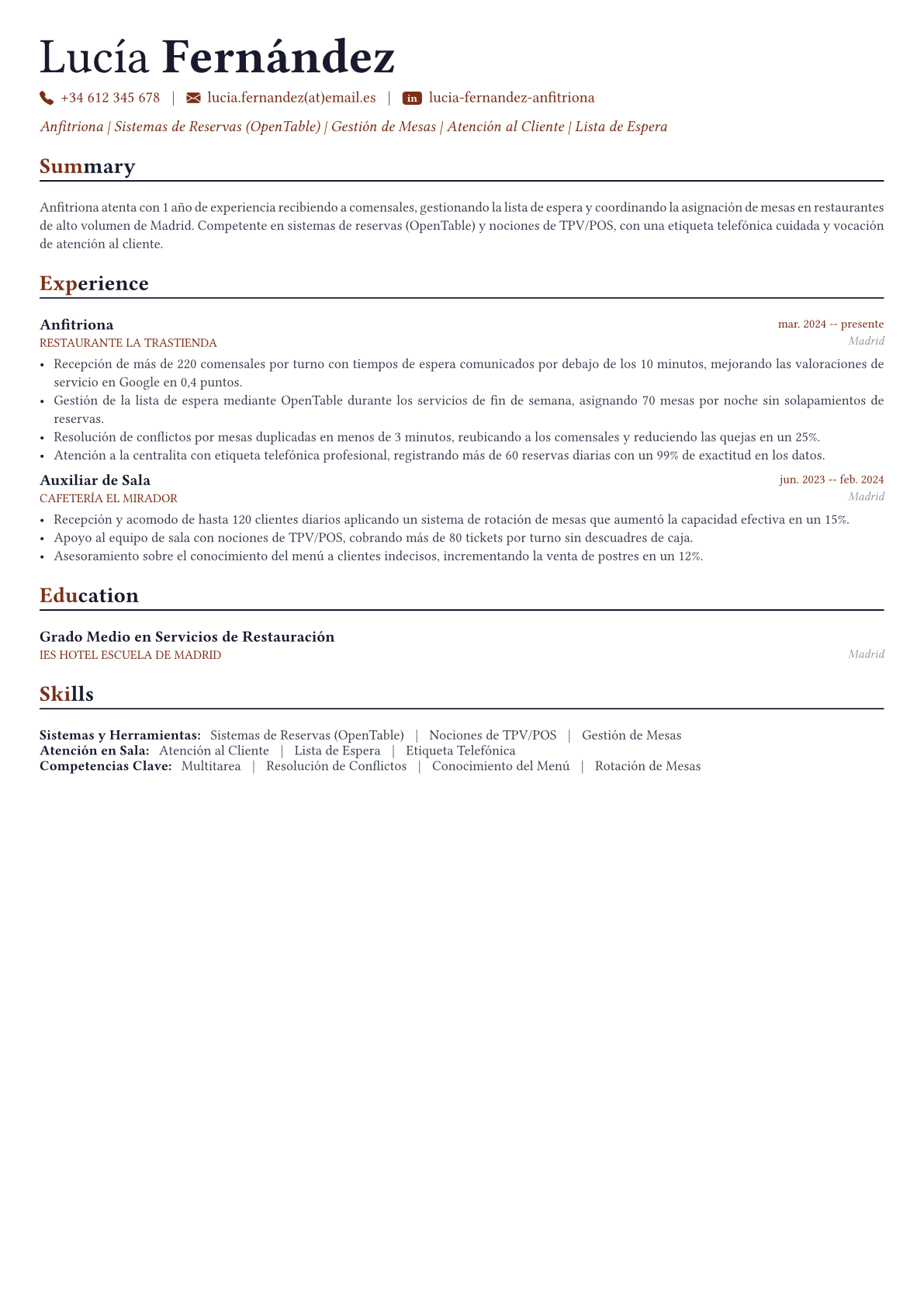 Anfitrión ejemplo de CV