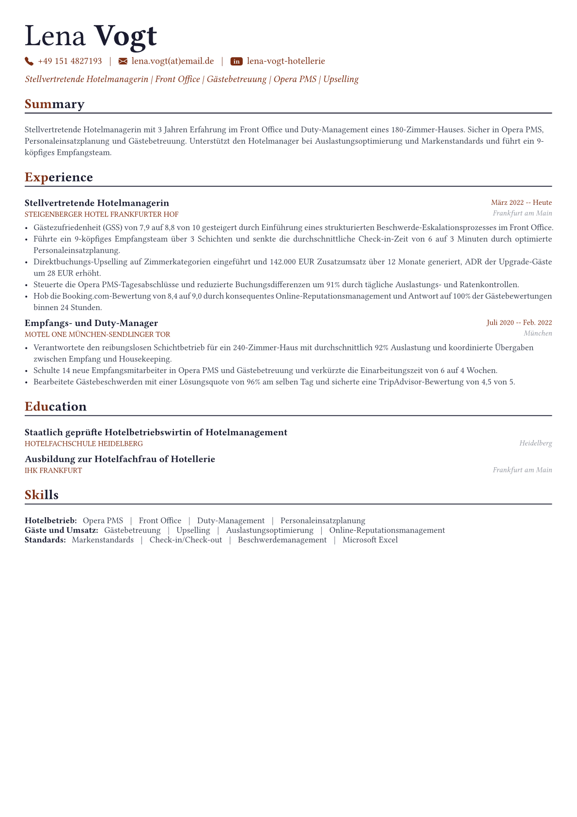Hotelmanager Lebenslauf-Beispiel