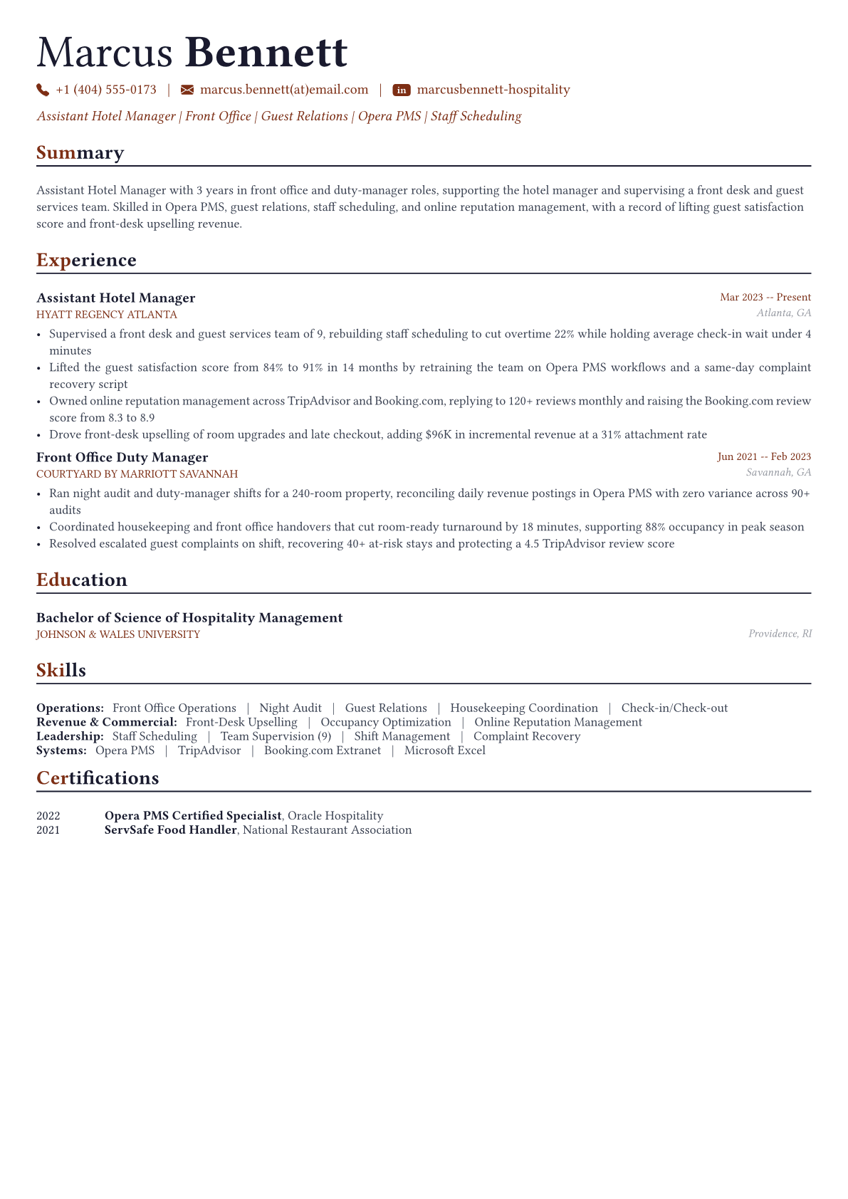Hotel Manager resume example