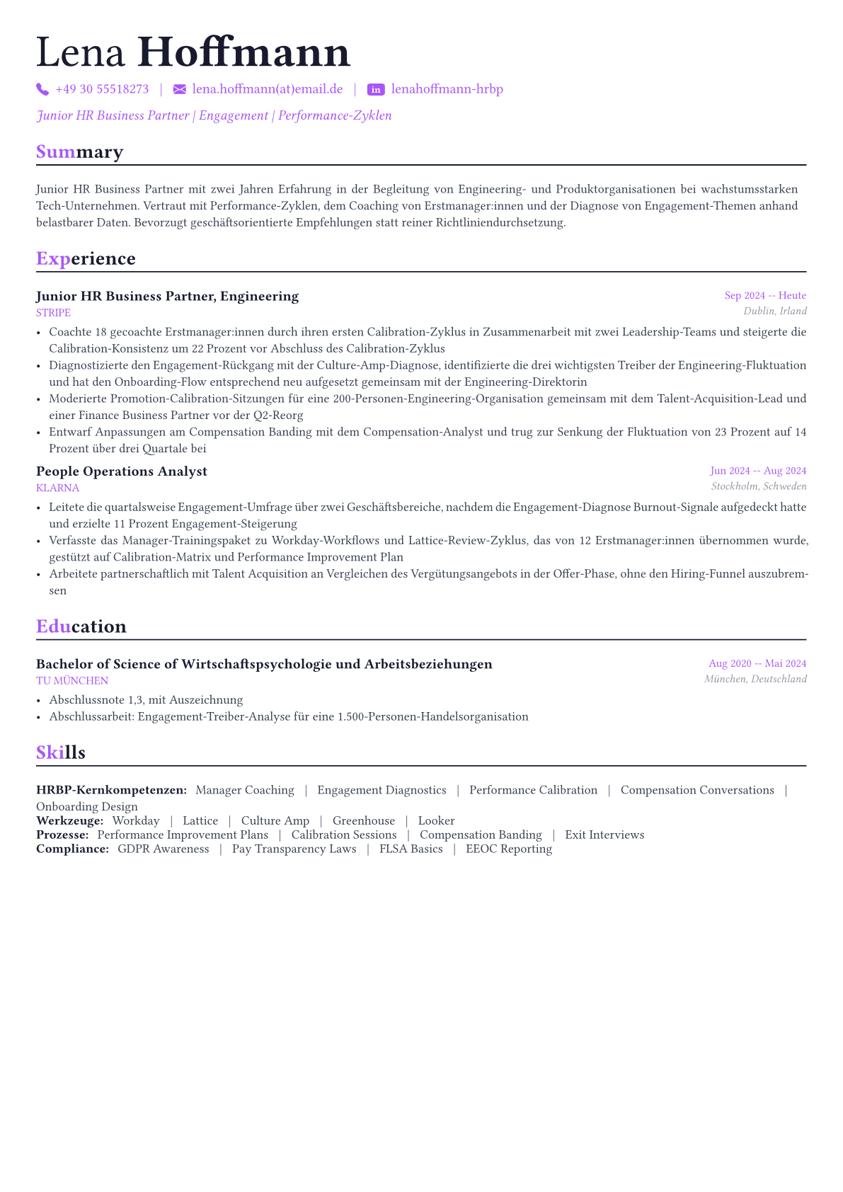 HR Business Partner Lebenslauf-Beispiel