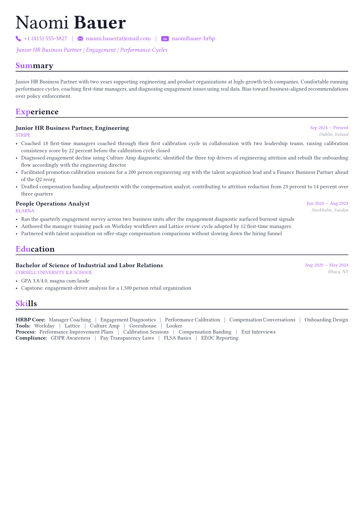 HR Business Partner resume example