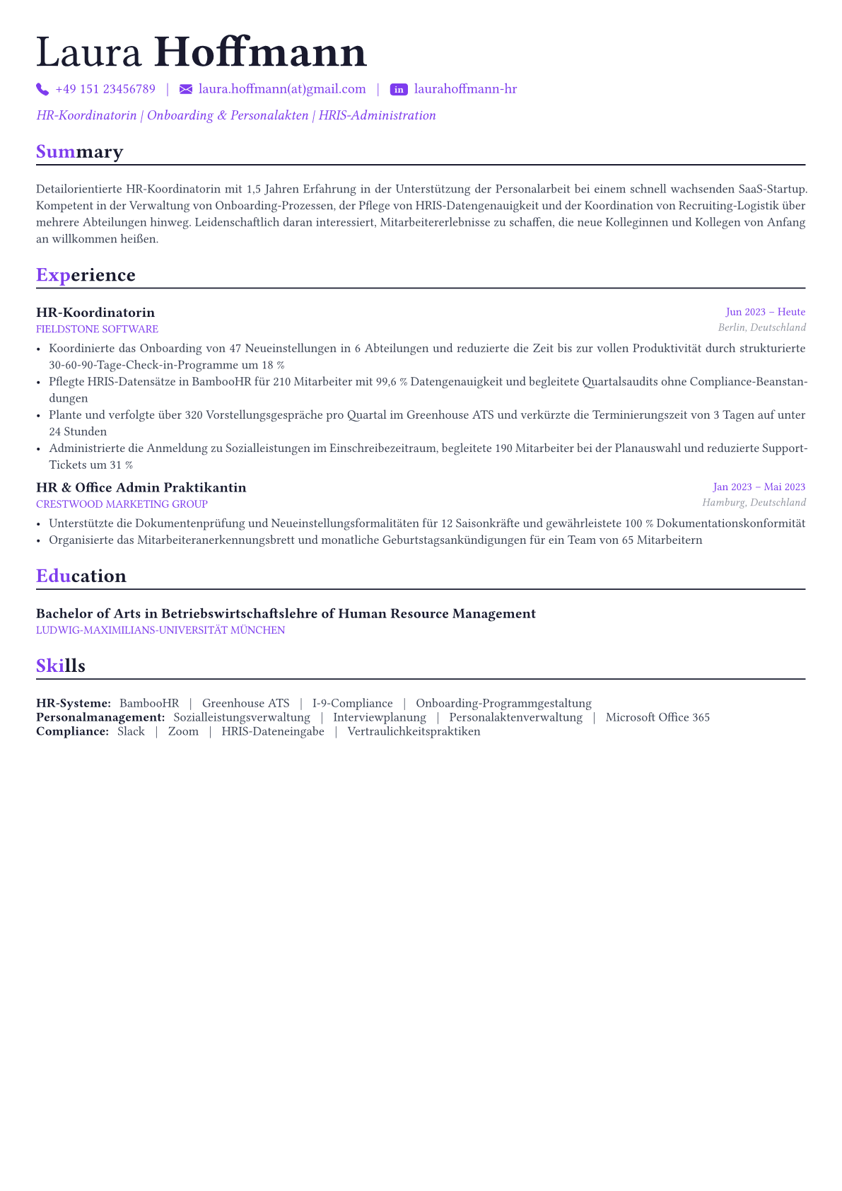 HR Manager Lebenslauf-Beispiel