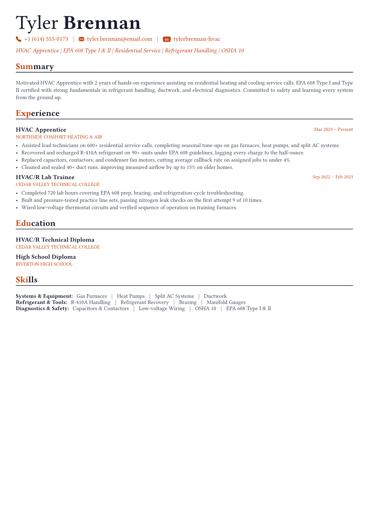 Hvac Technician resume example