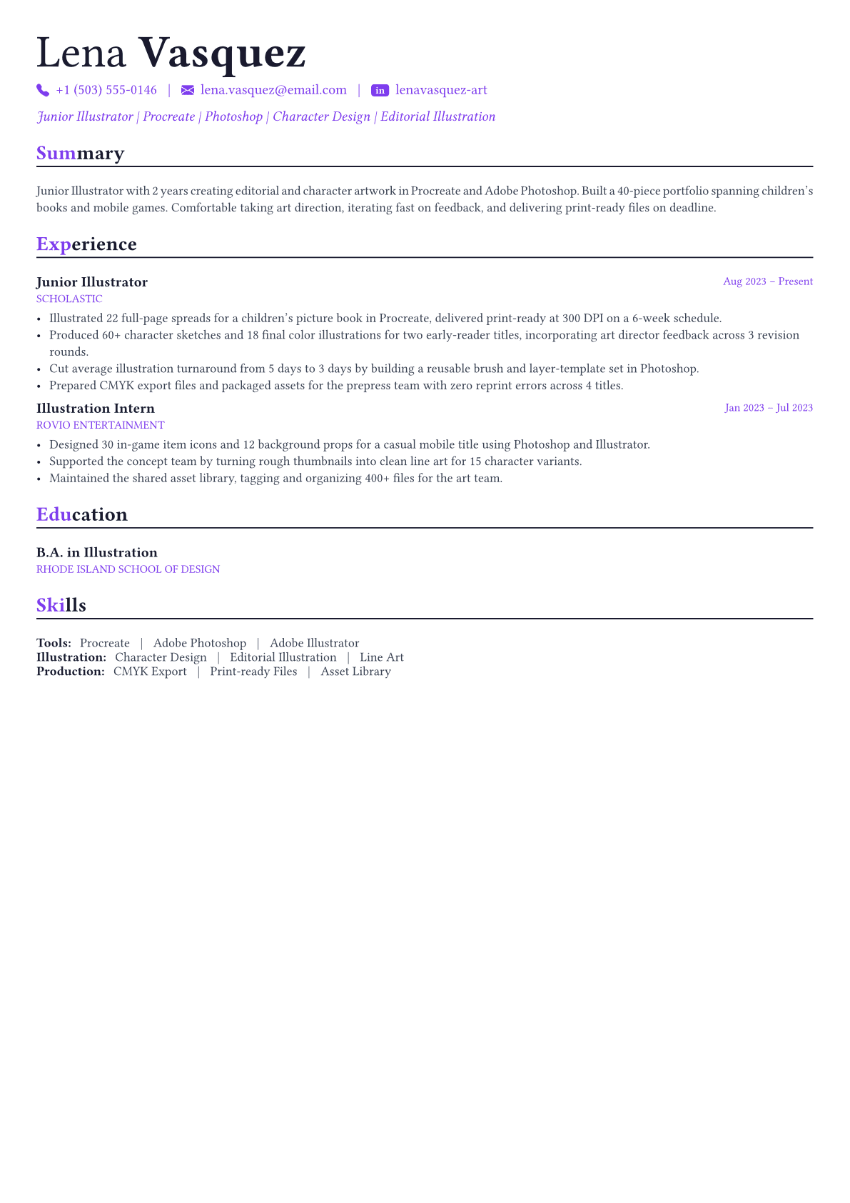 Illustrator resume example