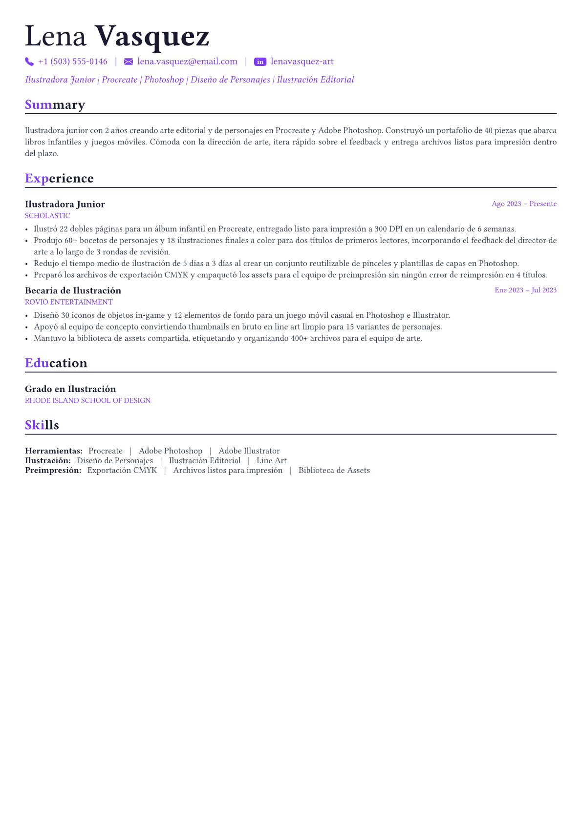 Illustrator ejemplo de CV