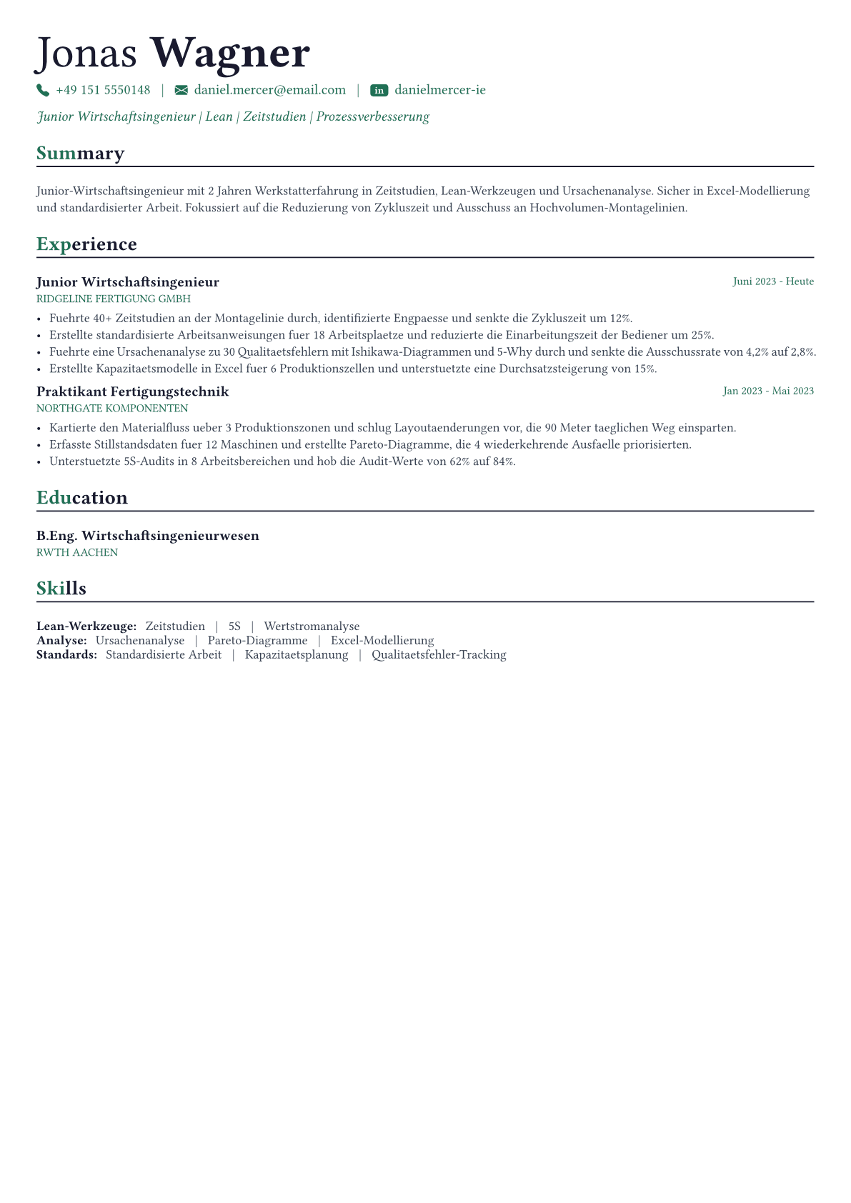 Industrial Engineer Lebenslauf-Beispiel