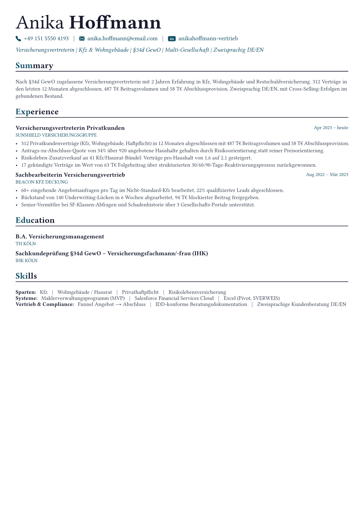 Insurance Agent Lebenslauf-Beispiel