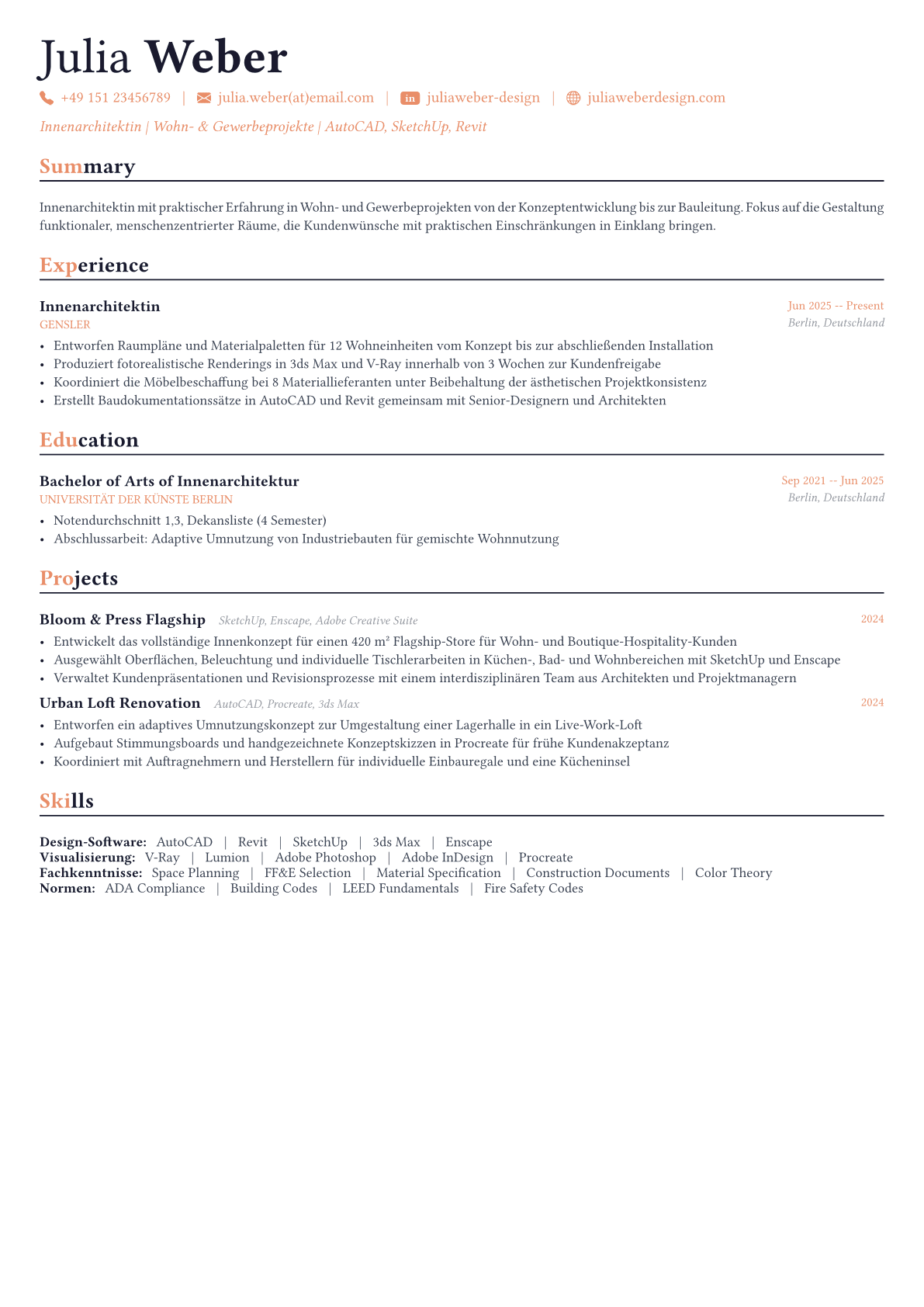 Interior Designer Lebenslauf-Beispiel
