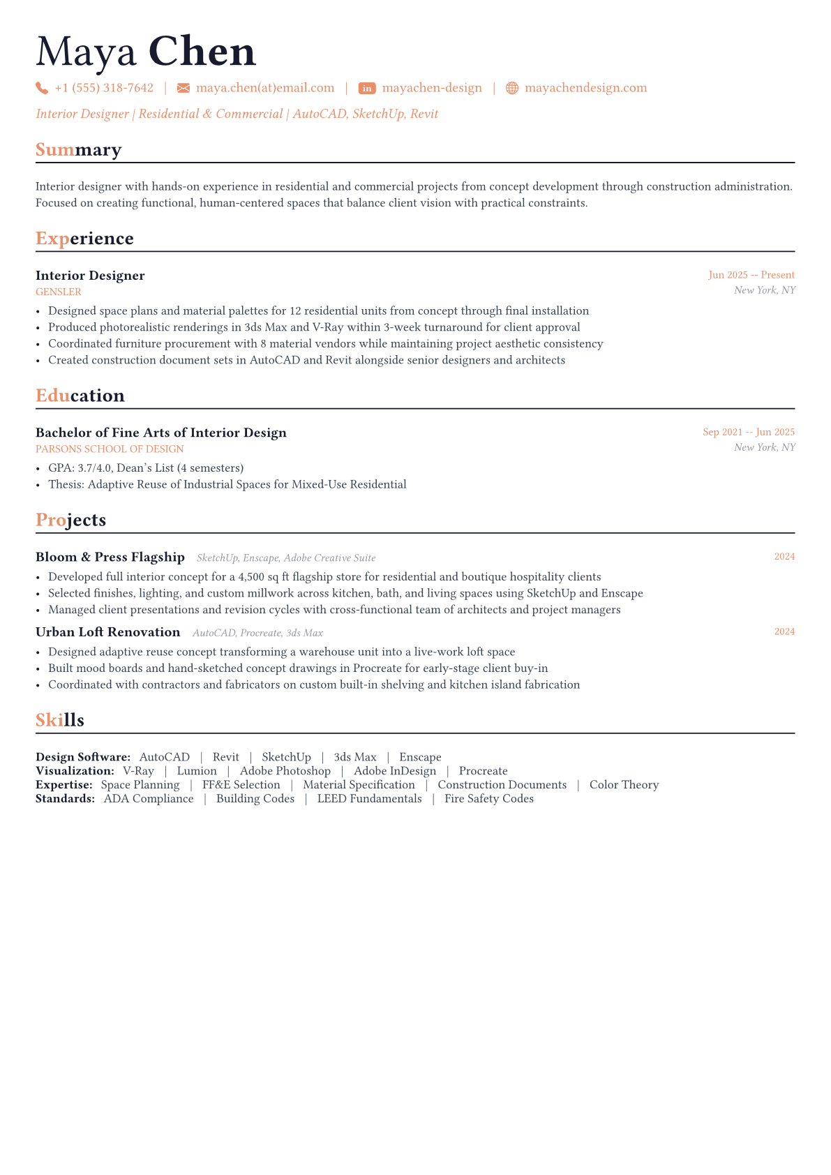 Interior Designer resume example