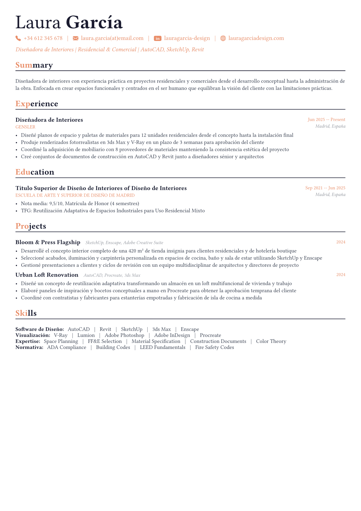 Interior Designer ejemplo de CV