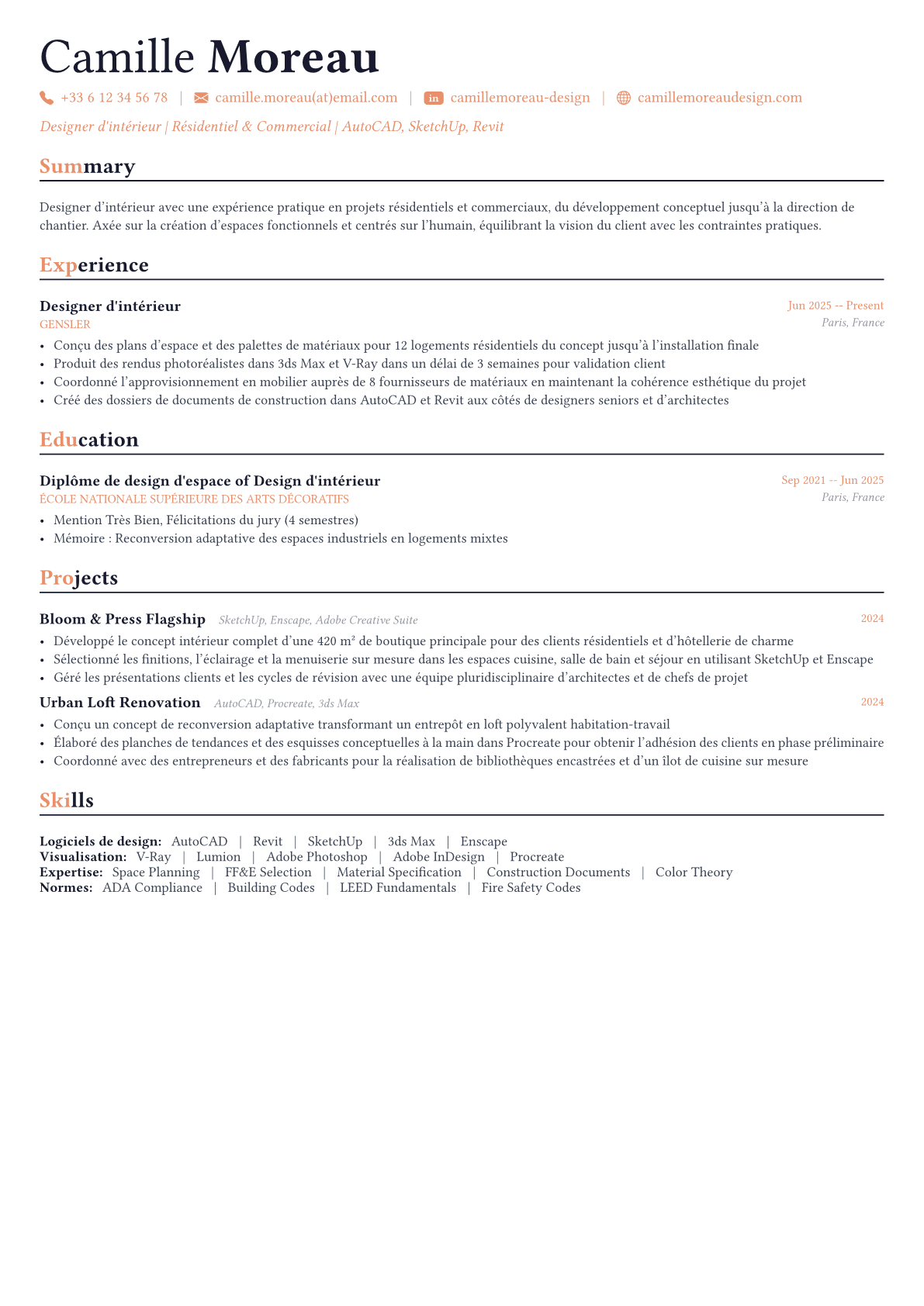 Interior Designer exemple de CV