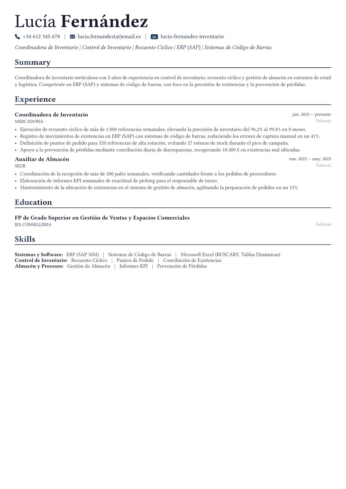 Gestor de Inventario ejemplo de CV