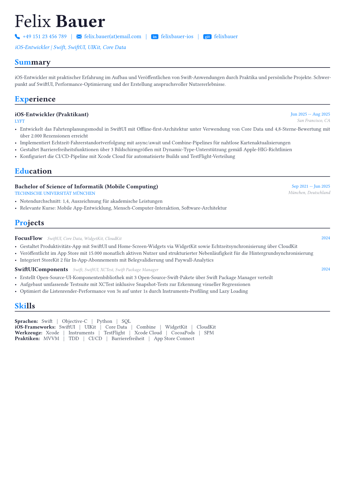 iOS Developer Lebenslauf-Beispiel