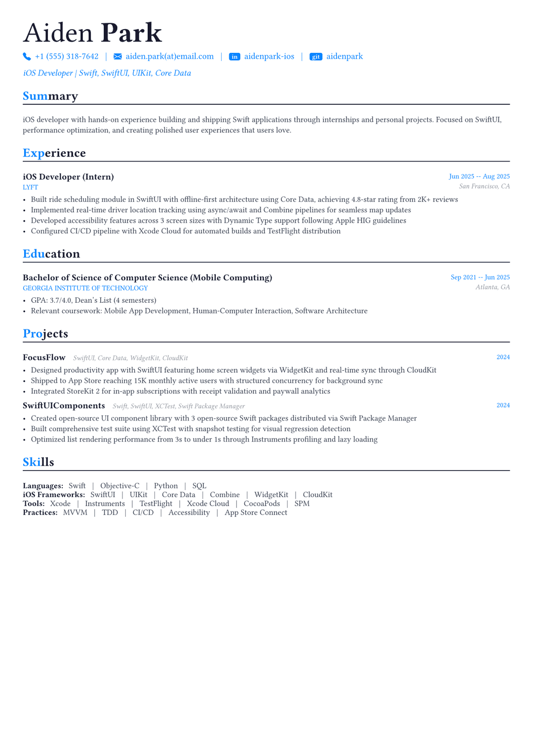 Desarrollador iOS ejemplo de CV